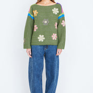 Yumi Green Crochet Flower Jumper