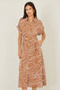 Yumi Brown Abstract Swirl Print Relaxed Midi Shirt Dress With Belt