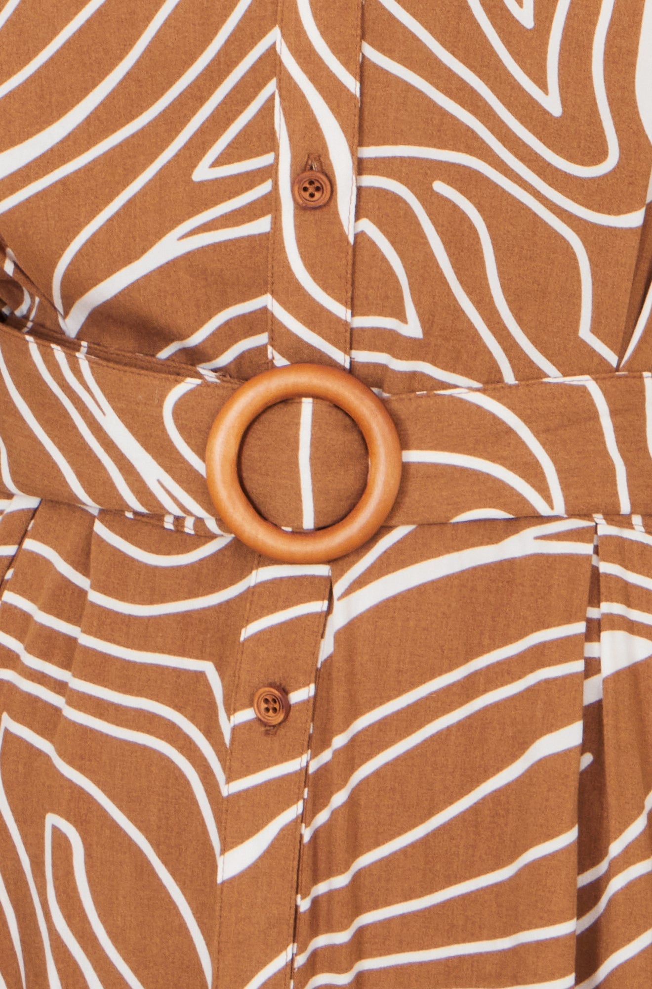 Yumi Brown Abstract Swirl Print Relaxed Midi Shirt Dress with Belt