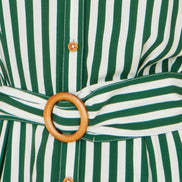 Yumi Green Stripe Print Relaxed Midi Shirt Dress with Belt
