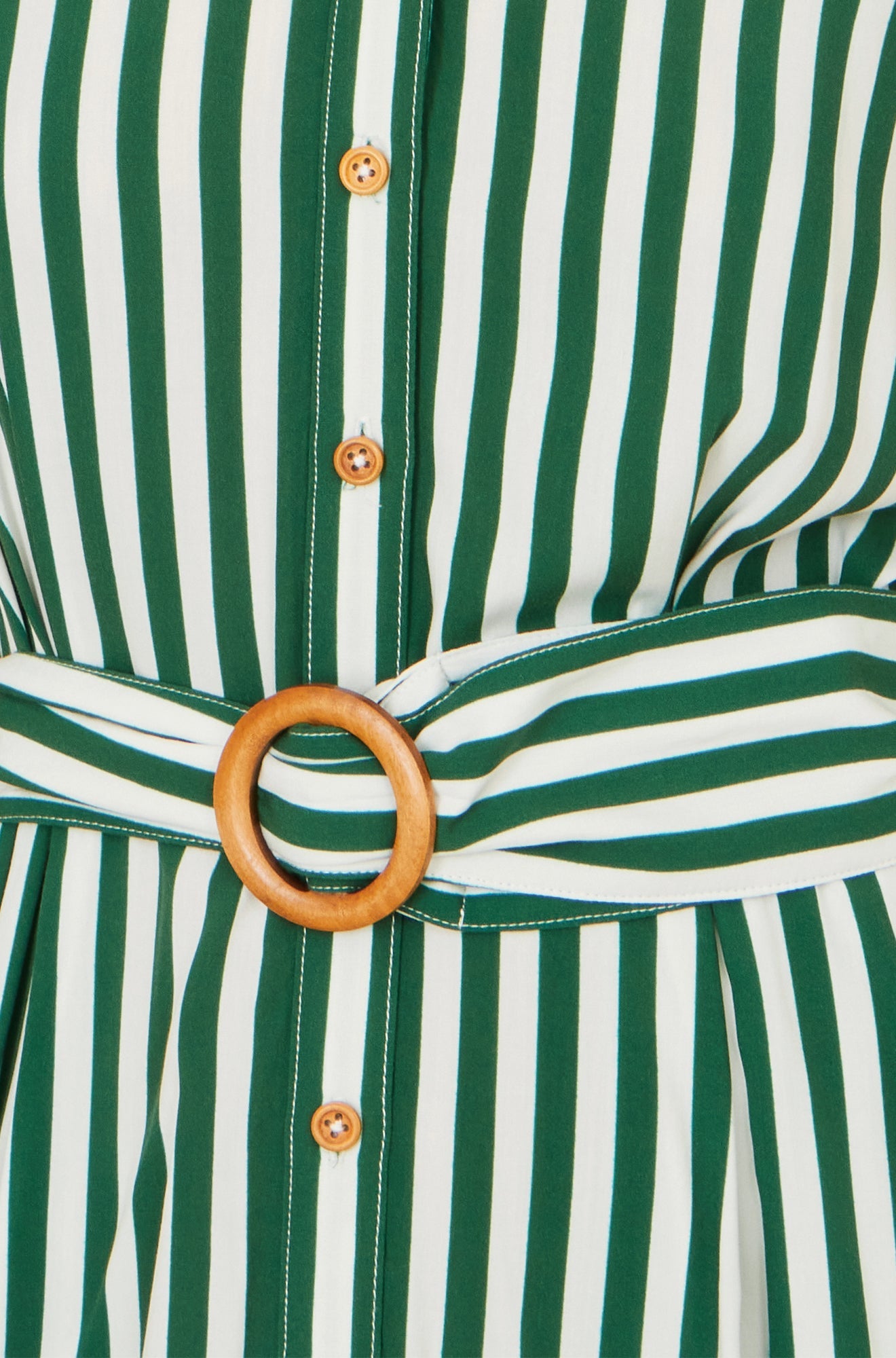 Yumi Green Stripe Print Relaxed Midi Shirt Dress with Belt