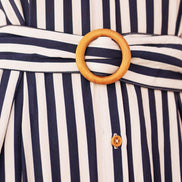 Yumi Navy Stripe Print Relaxed Midi Shirt Dress with Belt