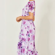 Yumi Lavender Floral Print Frill Midi Dress