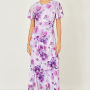 Yumi Lavender Floral Print Frill Midi Dress