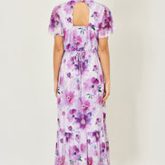 Yumi Lavender Floral Print Frill Midi Dress
