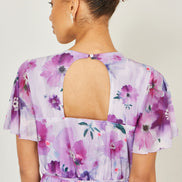 Yumi Lavender Floral Print Frill Midi Dress