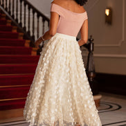 Yumi Ivory Mesh Floral Applique Midi Skirt