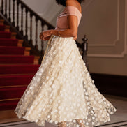 Yumi Ivory Mesh Floral Applique Midi Skirt
