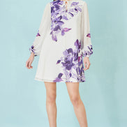 Yumi White Floral Placement Tunic with Keyhole Neckline