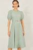 Yumi Mint Skater Dress With Puff Sleeves And Buckle Detail