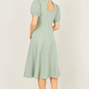 Yumi Mint Skater Dress with Puff Sleeves and Buckle Detail