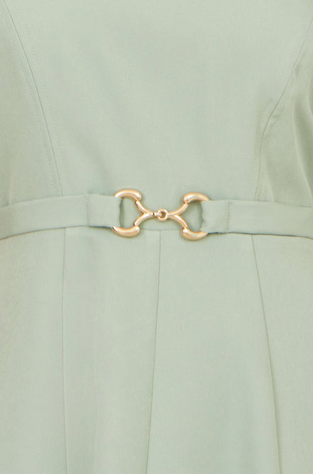 Yumi Mint Skater Dress with Puff Sleeves and Buckle Detail