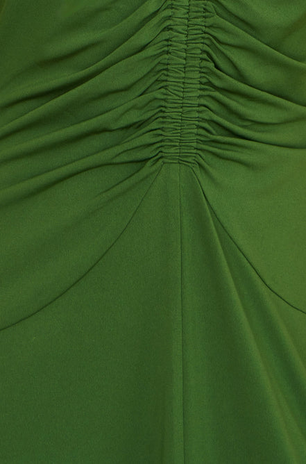 Yumi Green Ruched Front Stretch Midi Dress