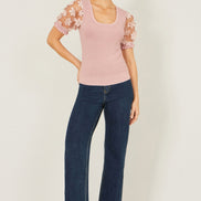 Yumi Blush Knitted Top with Floral Applique