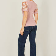 Yumi Blush Knitted Top with Floral Applique