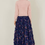 Yumi Navy Floral Ruffle Mesh Midi Skirt
