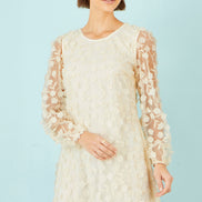Yumi Ivory Long Sleeve Floral Applique Tunic