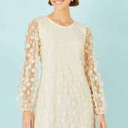 Yumi Ivory Long Sleeve Floral Applique Tunic