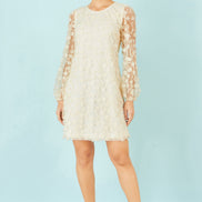 Yumi Ivory Long Sleeve Floral Applique Tunic
