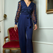 Yumi Navy Flower Applique Jumpsuit