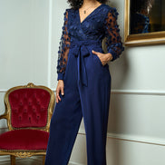 Yumi Navy Flower Applique Jumpsuit