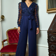 Yumi Navy Flower Applique Jumpsuit