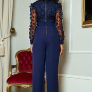 Yumi Navy Flower Applique Jumpsuit