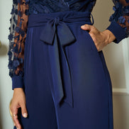 Yumi Navy Flower Applique Jumpsuit