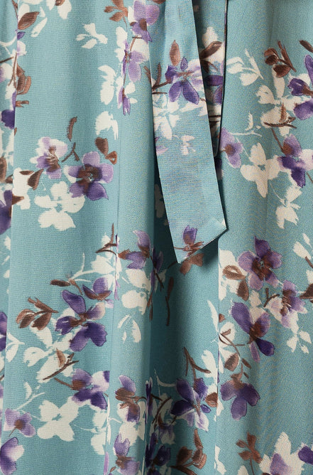 Yumi Blue Blossom Skater Midi Dress with Angel Sleeves