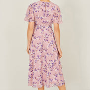 Yumi Pink Blossom Skater Midi Dress with Angel Sleeves