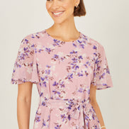 Yumi Pink Blossom Skater Midi Dress with Angel Sleeves