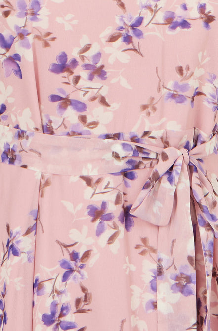 Yumi Pink Blossom Skater Midi Dress with Angel Sleeves