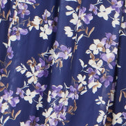 Yumi Navy Blossom Print Mesh Stretch Midi Dress with Pockets