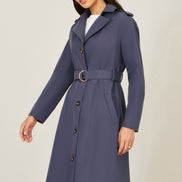 Yumi Navy Belted Long Trench Coat With Belt