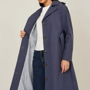 Yumi Navy Belted Long Trench Coat With Belt
