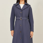 Yumi Navy Belted Long Trench Coat With Belt