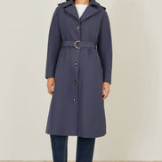 Yumi Navy Belted Long Trench Coat With Belt