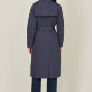 Yumi Navy Belted Long Trench Coat With Belt