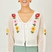 Yumi Ivory Crochet Embroidered Flower Bolero