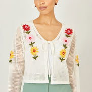 Yumi Ivory Crochet Embroidered Flower Bolero