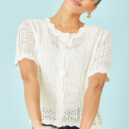 Yumi White Crochet Short Sleeve Cardigan
