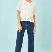 Yumi White Crochet Short Sleeve Cardigan