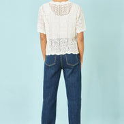 Yumi White Crochet Short Sleeve Cardigan