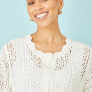 Yumi White Crochet Short Sleeve Cardigan