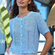 Yumi Blue Crochet Short Sleeve Cardigan