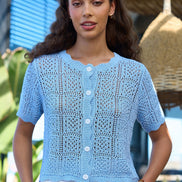 Yumi Blue Crochet Short Sleeve Cardigan