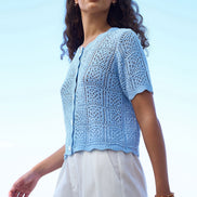 Yumi Blue Crochet Short Sleeve Cardigan