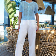 Yumi Blue Crochet Short Sleeve Cardigan