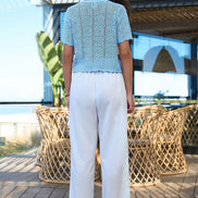 Yumi Blue Crochet Short Sleeve Cardigan