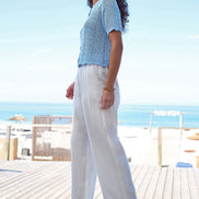 Yumi Blue Crochet Short Sleeve Cardigan